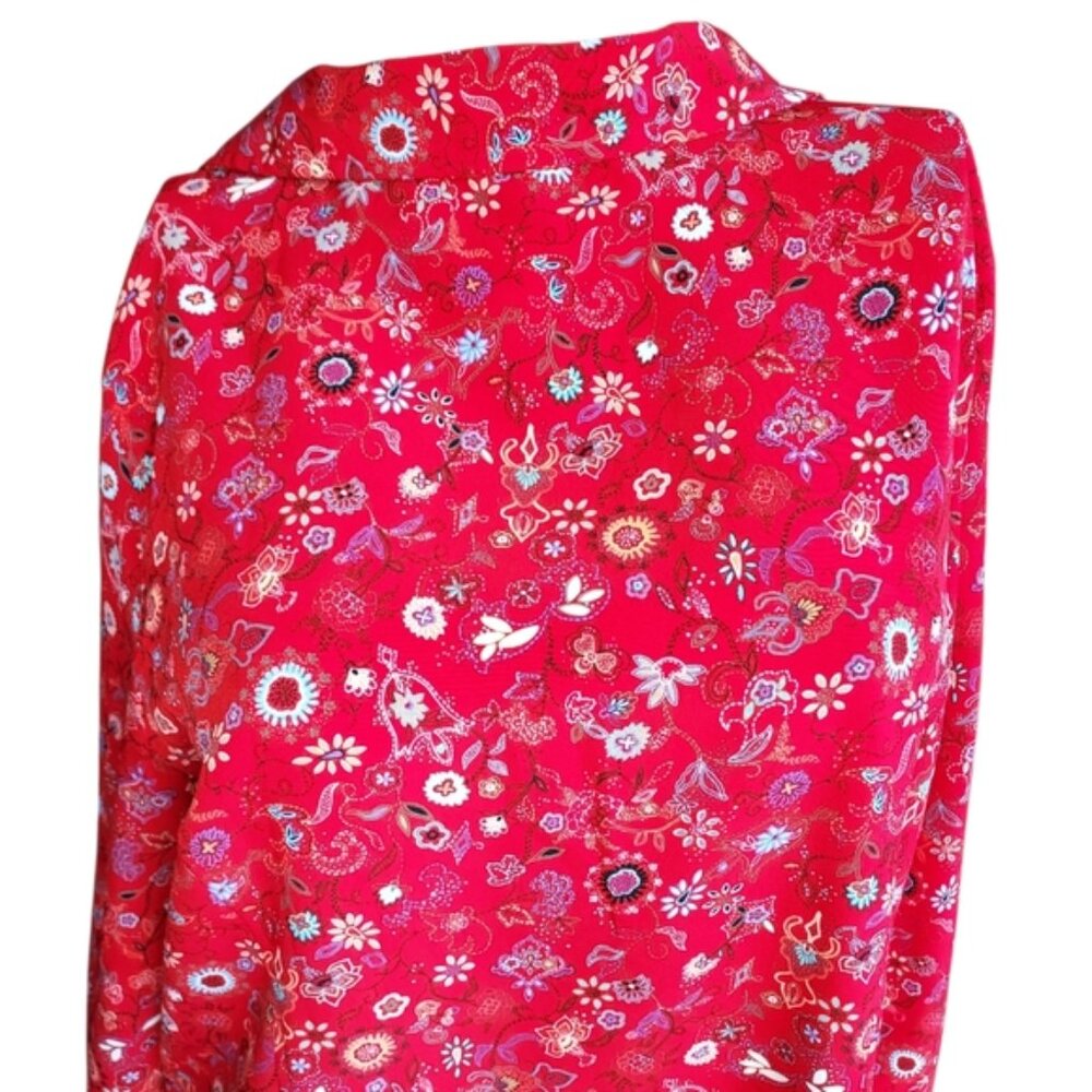 Christopher and Banks Size XL Women's Floral 3/4 Sleeve Red Button Down Top - Picture 14 of 16